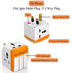 hi plasst pins n plugs Hi-PLASST UK Plug Multi Plug Adapter - 13A Universal 3 Pin Multiplug Socket with Individual Switch, Type-G Flat Pin Plug Converter for Travel to UK, Hong Kong, London, Singapore, Dubai (Pack of 2) image 3
