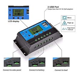 verilux Verilux® 20A Solar Charge Controller Energy Controllers Intelligent Battery Regulator for Solar Panel Controller Automatic Paremeter Adjustable LCD Display with USB Port 12V/24V image 4