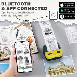 seznik Mini Printer, Inkless, Thermal, Bluetooth, Portable Printer, Compatible Android, iOS Mobile. 1 Year Warranty (Echo-GoldenYellow) image 3