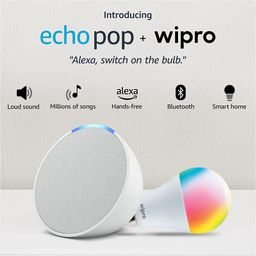 Echo Pop (White) Smart Home combo with Wipro 9W LED Smart Color Bulb image 1