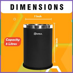 mofna Stainless Steel Open Type Solid Dustbin Without Lid - Recycle Bin, Trash Can, Paper Bin - Modern and Durable Waste Management Solution (7x10 Inch, Black) image 3