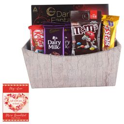 SFU E Com Handmade Basket With Chocolate Hamper | Valentine Chocolate With Love Greeting Card | Valentine Chocolate Hamper | 900 image 1