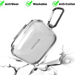 AJM 360 Protection Shockproof Design Soft Rubberised Case with Keychain for Oneplus Buds 3 (Transparent) image 3