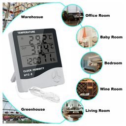 Dayanidhi Digital Temperature Humidity Indicator Clock | Indoor-Outdoor Temperature Indicator Suitable for Home Office Hospital | Wide Display with operating Button | Metal Temperature sensor image 3
