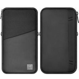 being one Wiwu Family Passport Holder & Travel Wallet Rfid Blocking Ticket Holder Document Organizer Bag With Zipper Unisex Polyester Passport Holder,Black image 2
