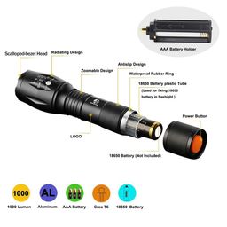 Dotcom yIFeNG Tactical Flashlight,Ultra Bright LED Flashlight with Adjustable Focus and 5 Light Modes for Camping Hiking Emergency (1 Pack), 1000 Lumen image 4