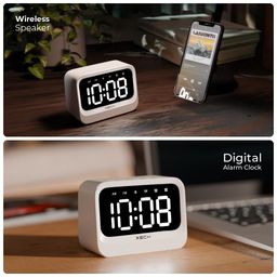 Xech Plastic Alarm Clock For Students And Heavy Sleepers Mini Digital Clock With Speaker Dual Alarm USB C Powered Loud Alarm For Table For Kids Bedroom Study (Eon) (White), 3.81 Cm, 10.8 Cm image 2
