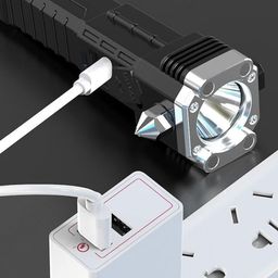 Multi-Function 3W LED Flashlight Torch – Rechargeable with Extended Beam, Built-in Hammer, Magnets, and Safety Cutter Tools Set of 1 image 3