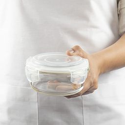 Borosil Ace Borosilicate Glass Lunch Boxes Set of 3 (400 ml Each) with Lunch Bag, Round, Lunchboxes for Office & College, Microwave Safe, Leak Proof (Transparent, Green) image 4