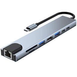 UNIGEN 8 in 1 USB Type-C Charging HUB Adapter with 4K HDMI, 100W PD, USB C Port, USB 3.0, RJ45 Ethernet, SD/TF Card Reader, Docking Station Compatible with MacBook Pro/Air Laptops and Other Devices image 1