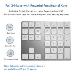 joyeky Bluetooth Number Pad, Wireless Numeric Keypad, USB-C Rechargeable External 34-Keys Numpad, Financial Data Entry Keyboard for iMac, MacBook Air/Pro, PC Desktop, Laptop Notebook(Silver) image 3