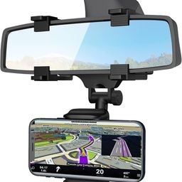 RPC99 Car Rearview Mirror Phone Mount, Universal Smartphone Holder, GPS Navigation Display Stand, Black image 1