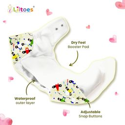 LILTOES 2 Printed & 2 Solid Cloth Diapers for Babies, Washable Reusable, Adjustable Sizes (4 Combo) (No Inserts Included) image 2