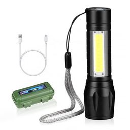 evaluemart High LED Flashlight with COB Light Mini Waterproof Portable LED XPE COB Flashlight USB Rechargeable 3 Modes Light Flashlight with Hanging Rope (Multicolor), Metal 500 Lumens image 1