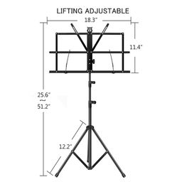 imaginea Imaginea® Music Stand 2-in-1 Portable Folding Music Sheet Stand for Desktop Book Stand, Portable and Lightweight with Tripod Base Music Sheet Clip Notation Stand with Carrying Bag for Orchestra image 2