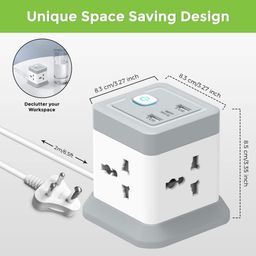 Magicwand Power Extension Cube with 2 USB-A & 1 USB-C Port & 4 Power Outlets with Voltage Protection image 2