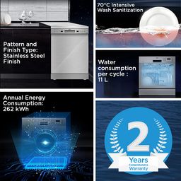 MIDEA 13 Place Setting Freestanding Dishwasher (WQP12-5201F, Silver,7 wash program, Child Lock, Extra Dry & Intensive 70 degree wash, A++ Energy Efficient, Delay Timer, Half Load, Adjustable Basket) image 4