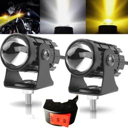 Wizzo 2 Pieces - Super Bright Dual Color Yellow/White Led Mini Fog Light Lamp Projector Lens Spotlight For Bike Car (DC 12V, 36W) With Switch image 1