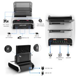 WAVLINK USB 3.0 to SATA Dual Bay Hard Drive Docking Station with Offline Clone Function for 2.5"/3.5" SATA HDD SSD, Support Fast Charger and TF & SD Card (2X 10TB) image 3