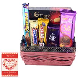 SFU E Com Silk Chocolate With Metal Basket | Valentine Chocolate With Love Greeting Card | Valentine Chocolate Hamper | 726 image 1