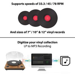 CLAW Stag Superb Plus Vinyl Record Player 3 Speed Turntable with Built-in Stereo Speakers and USB Digital Conversion Software for PC (Brown Wood) image 4
