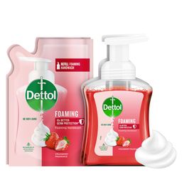 Dettol Foaming Handwash Pump + Refill Combo, Strawberry (250ml + 200ml) Pack of 2 | Rich Foam | Moisturizing Hand Wash | Soft on Hands image 1