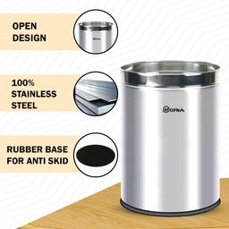 Mofna Stainless Steel Open Type Solid Dustbin Without Lid - Recycle Bin, Trash Can, Paper Bin - Modern and Durable Waste Management Solution (10x14 Inch, 18 Liter, Silver) image 3