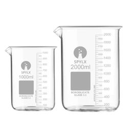 SPYLX Borosilicate Glass Beaker 1000 ml, 2000 ml with Graduation Marks, Set of 2 Beakers Detailed, easy-to-read scale for precise measurements. image 1