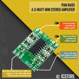 ICSTORE PAM8403 PAM 8403 DIY 5V Audio/Sound 3W/3watt Mini Amplifier Module/kit Board for 4/8 Ohm Speaker Subwoofer/woofer, Hifi Dual/2 Channel Stereo Digital Power audio player adapter - Pack of 2 image 3
