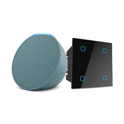Amazon Echo Pop (Green) Combo with HomeMate Wi-Fi Smart 4 Gang Touch Switch (Black) image 2