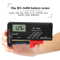 amiciSense Digital Battery Tester Bt-168D Voltage Indicator For 1.2V-4.8V Aa Aaa C D 9V 3V 18650 16340 14500 Lithium Battery, Battery_powered, Black image 2