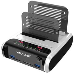 WAVLINK USB 3.0 to SATA Dual Bay Hard Drive Docking Station with Offline Clone Function for 2.5"/3.5" SATA HDD SSD, Support Fast Charger and TF & SD Card (2X 10TB) image 1