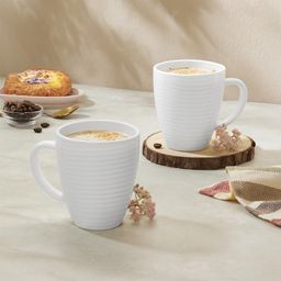 Larah by BOROSIL Orbit White Opalware Mug, Set of 2 Tea/Coffee Cups, 240 ml Each, Microwave & Dishwasher Safe, Bone-Ash Free, Crockery Set Ideal for Daily Use & Gifting image 1