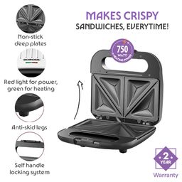 Borosil Toast Sandwich Maker | 750W, Can Make 2 Sandwich At a Time | Power Indicators, Auto Locking Handle, Non Toxic & Nonstick Plates Opens to 90°, Automatic Temprature Control | 2 Year Warranty image 4