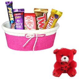 SFU E Com Crunchy And Waffery Chocolate Hamper With Someone Special | Valentine Teddy Bear With Chocolate Combo | Valentine Chocolate Hamper | 124 image 1
