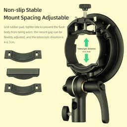 Hanumex S2 Speedlite S-Type Bracket Bowens Mount for Godox V1, AD200Pro, AD400Pro, V860II, TT685 – Compact Design, Precise Tilt Control, Large Adjustment Handle, Umbrella Mount image 3
