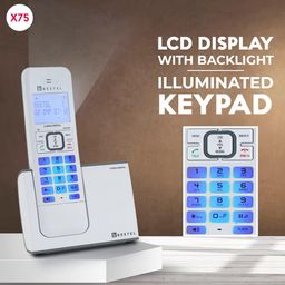 Beetel X75 2.4Ghz Cordless Landline,Dual Mode DTMF/FSK,1 Line 7segment LCD Display& Blue LED Backlit,Illuminated Keypad,2 Way Speaker Phone,6 Step Ringer Volume Control(Grey/White)(X75) image 2
