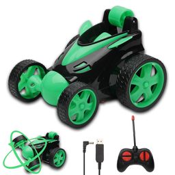 Gooyo DB2060 Rechargeable 360° Rotating & Rolling Small Stunt Car Toy with USB Cable & Remote Controller | Green Color, Power Source: Lithium Battery in Car (Included) image 1