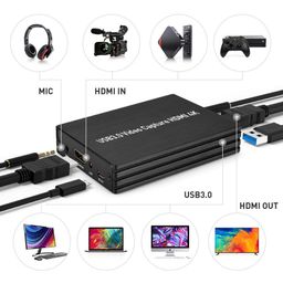 Microware HDMI Video Capture Card 4K HDMI to USB 3.0 HD Game Video Converter Support Full HD 1080P 60HZ Mic in and Audio Out Game Recorder for PS4, DSLR Windows, Linux, OS X System - Blue image 2