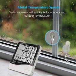 Dayanidhi Digital Temperature Humidity Indicator Clock | Indoor-Outdoor Temperature Indicator Suitable for Home Office Hospital | Wide Display with operating Button | Metal Temperature sensor image 5