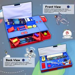 S4SQUARE ENTERPRISE ® Plastic Pencil Box for Kids Jumbo Size Multi-Functional Astronaut Theme Pencil Geometry Box with Integrated Sharpner for Boys Girls (Random Deisgn Pattern) image 3