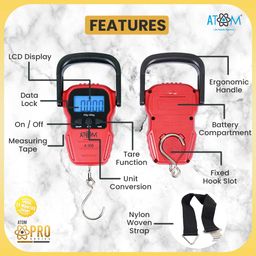 atom xs ATOM Electronic Digital Hanging Scale for Luggage & Gas Cylinder With Side and Sturdy Handle, Extra Strap & Pouch & Measuring Tape Including | Capacity: 50Kg x 10gms | Atom A 305 Digital Hanging Scale image 3