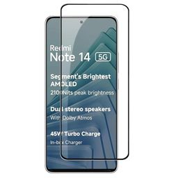 Amazon Brand - Solimo Tempered Glass Screen Protector Compatible for Redmi Note 14 5G with Edge-To-Edge Protector Coverage and Easy Installation Kit, Pack of 1, Black image 1
