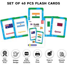 Festiko 1 Set of 40 Pcs Flags Flash Cards, Countries Flag Flash Cards for Kids, Easy & Fun Way of Learning, Flashcards for Toddlers and Kids,cognitive_skills image 2