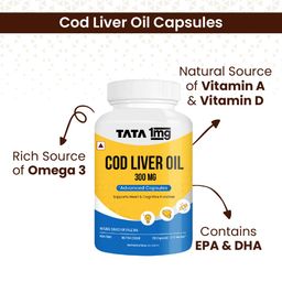 Tata 1mg Cod liver Oil Capsule with Omega 3 (EPA & DHA), Vitamin A & Vitamin D, Supports Heart,Brain & Vision, For Men & Women, No Fish Odour & Non-GMO (Pack Of 100) image 4