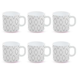Larah by Borosil Angel Grey Opalware Mug, Set of 6 Tea/Coffee Mugs, 180 ml Each, Microwave & Dishwasher Safe, Bone-Ash Free, Crockery Set Ideal for Daily Use & Gifting, White image 2