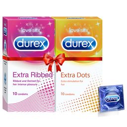 Durex Pleasure Packs (Condoms - 10 Count (Extra Dots) & 10 Count (Extra Ribbed) image 1