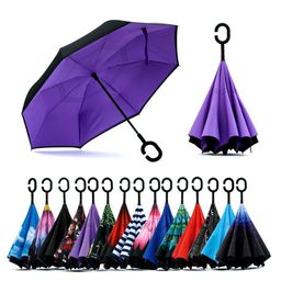 rinega Umbrella double layer Inverted reversible umbrella with C-Shaped Handle and UV Portable Fold-able Windproof Upside down Double Layer (Multi-color) image 1