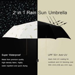 alexvyan Off-White Leaf pattern Mini Umbrella with Cover for Men & Women (Manual Open) Compact Travelling Umbrella, Polyester & UV Protection Fabric/Anti-Slip Handle- Use in Rain & Summer 6 Frame image 2