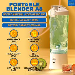 FreshDcart 2 in one Powerful 6 Blade USB Juicer Blender Sipper Portable Cordless Mini Blender Rechargeable for Smoothies, Travel, Office, Gym (Random Color) image 3